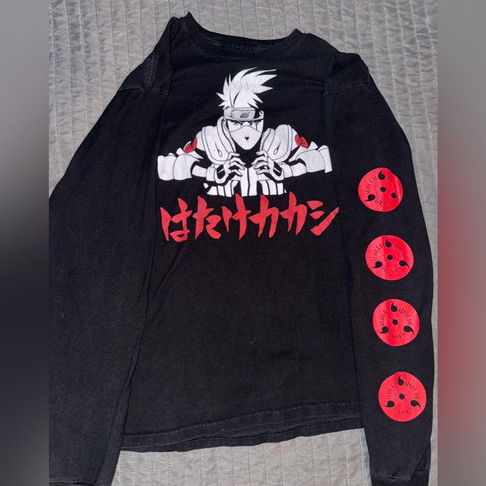 NARUTO SHIPPUDEN Hatake Kakashi Black Long sleeve Tee Shirt. Size M.